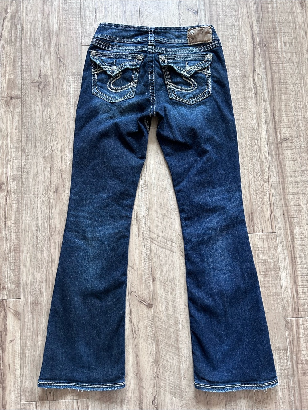 Western silver jeans suki Womens Dark Blue Bootcut flare Jeans country farm